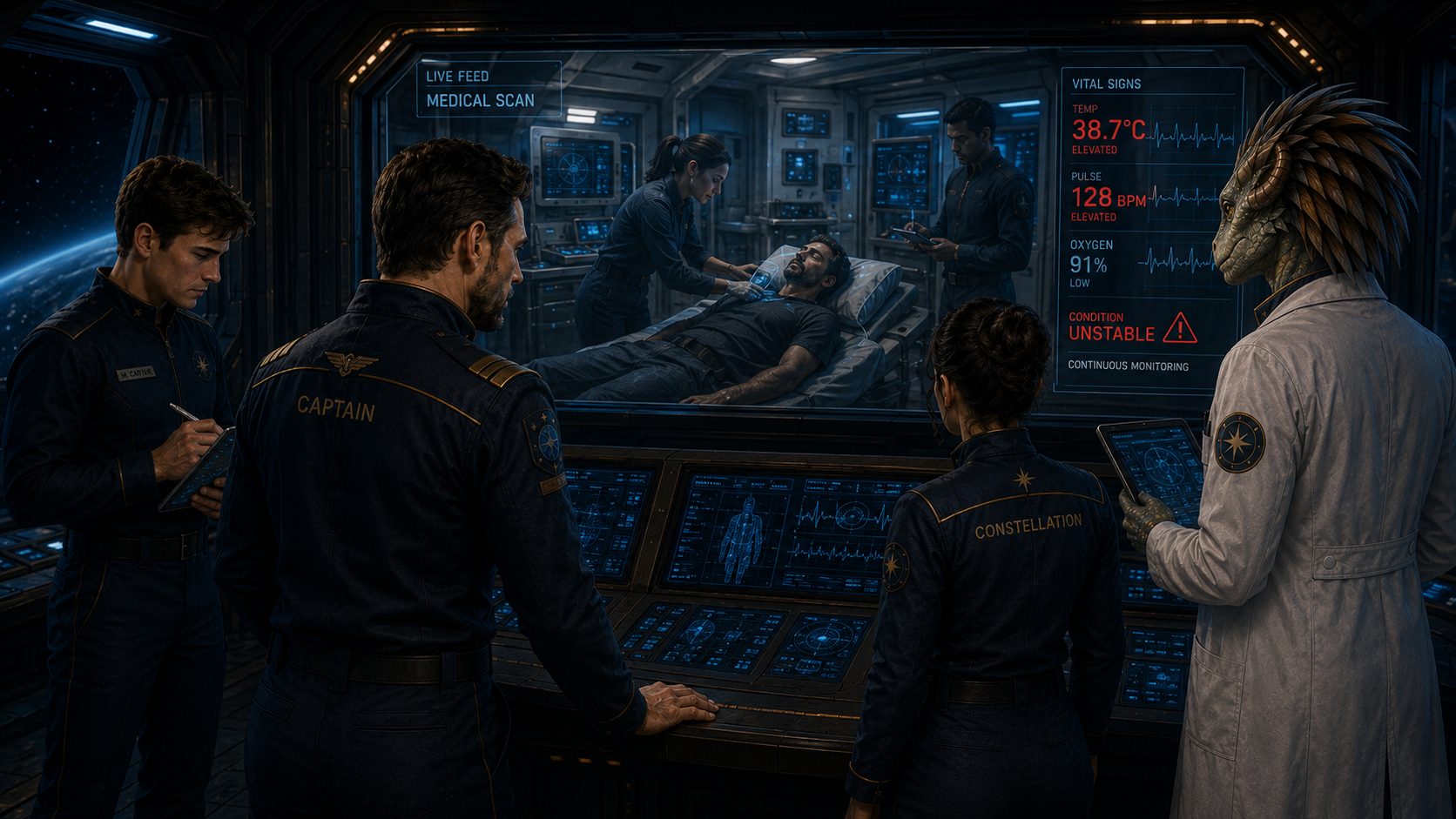 The captain receives a medical scan